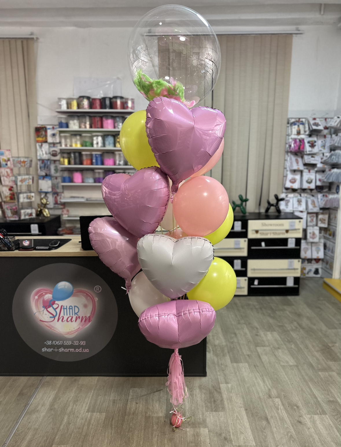 Букет шаров розово-салатовый