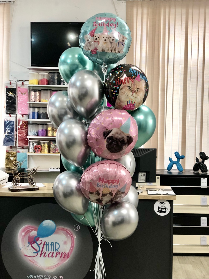 Букет шаров щенки и котята