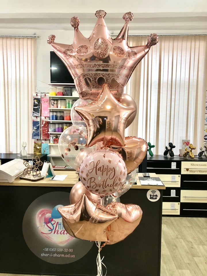 Букет шаров Корона розовое золото
