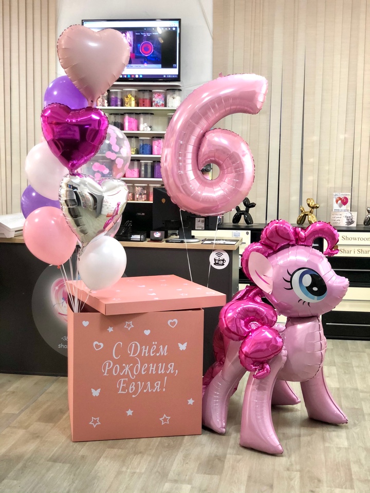 Большой шар пони с коробкой и цифрой 