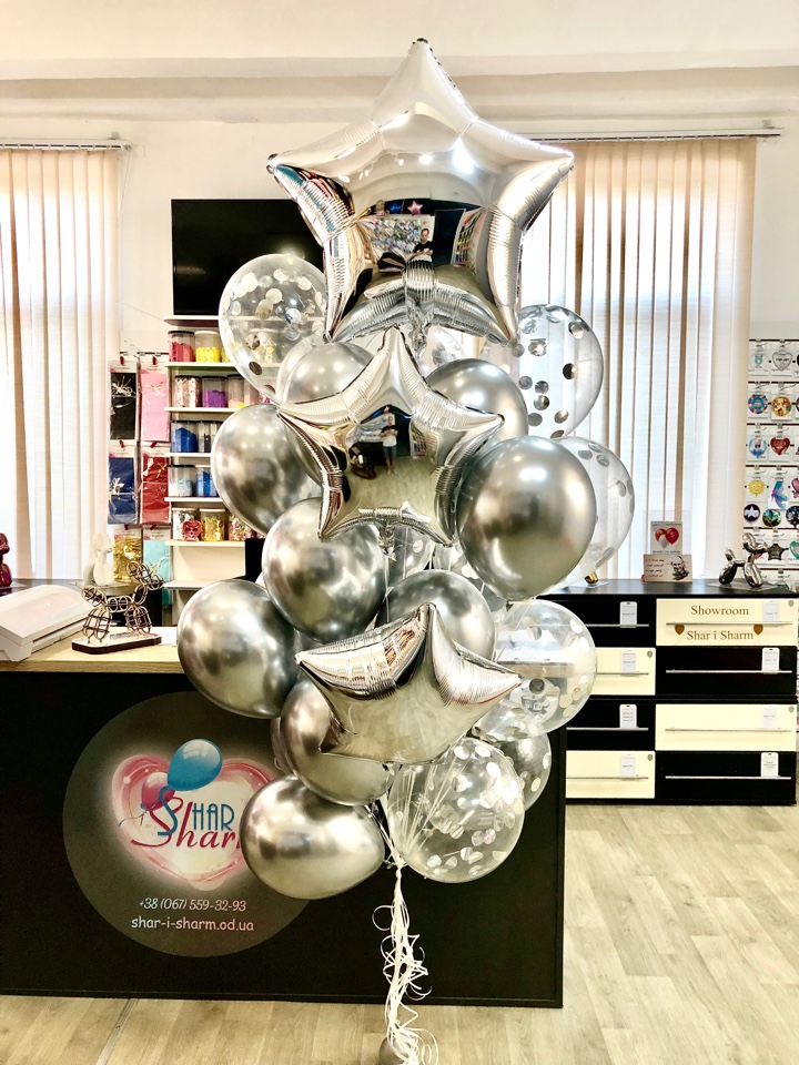 Букет шаров серебристый