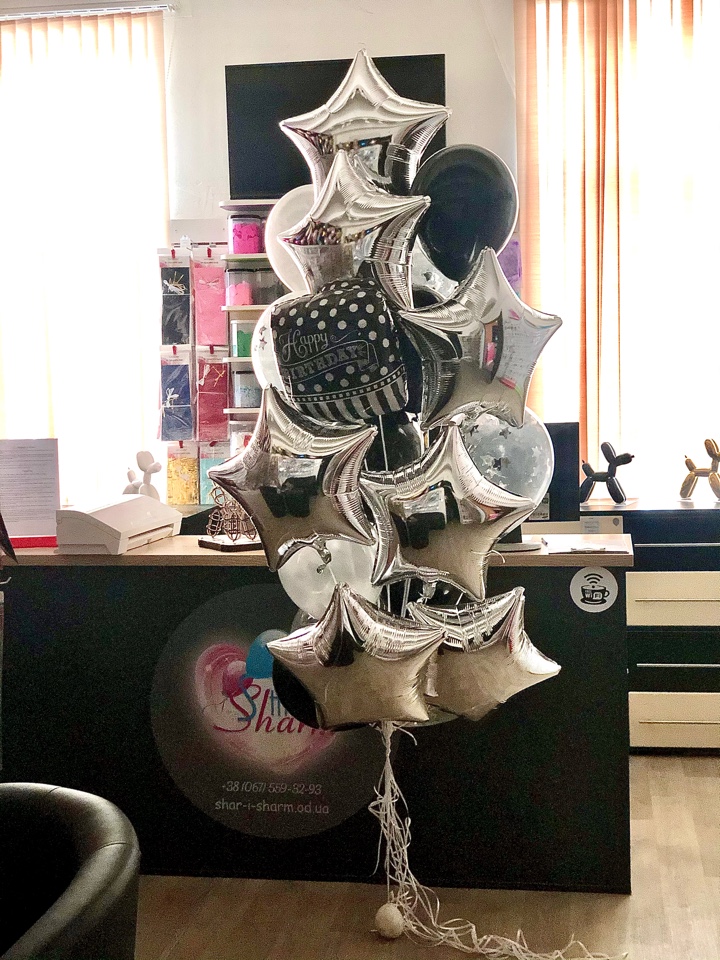 Набор шариков в черно-серебристой гамме