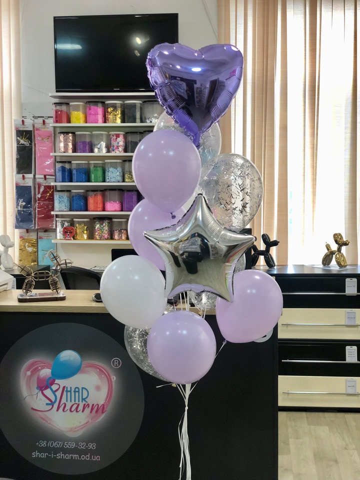 Нежно сиреневый букет шаров 