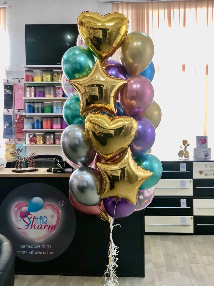 Букет шаров эффектный хром