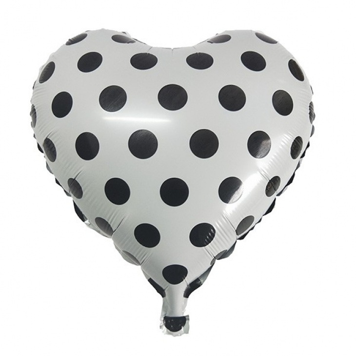 18" Сердце белое в чёрный горох