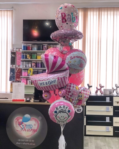 Букет шаров для выписки девочки с роддома в Одессе