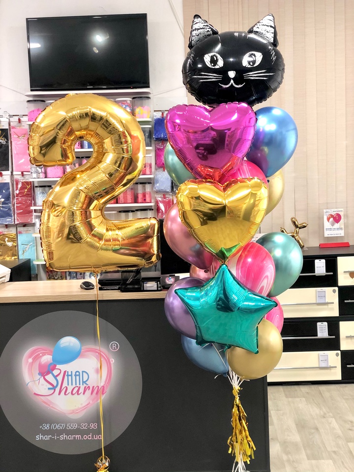 Набор шаров с цифрой и кошечкой