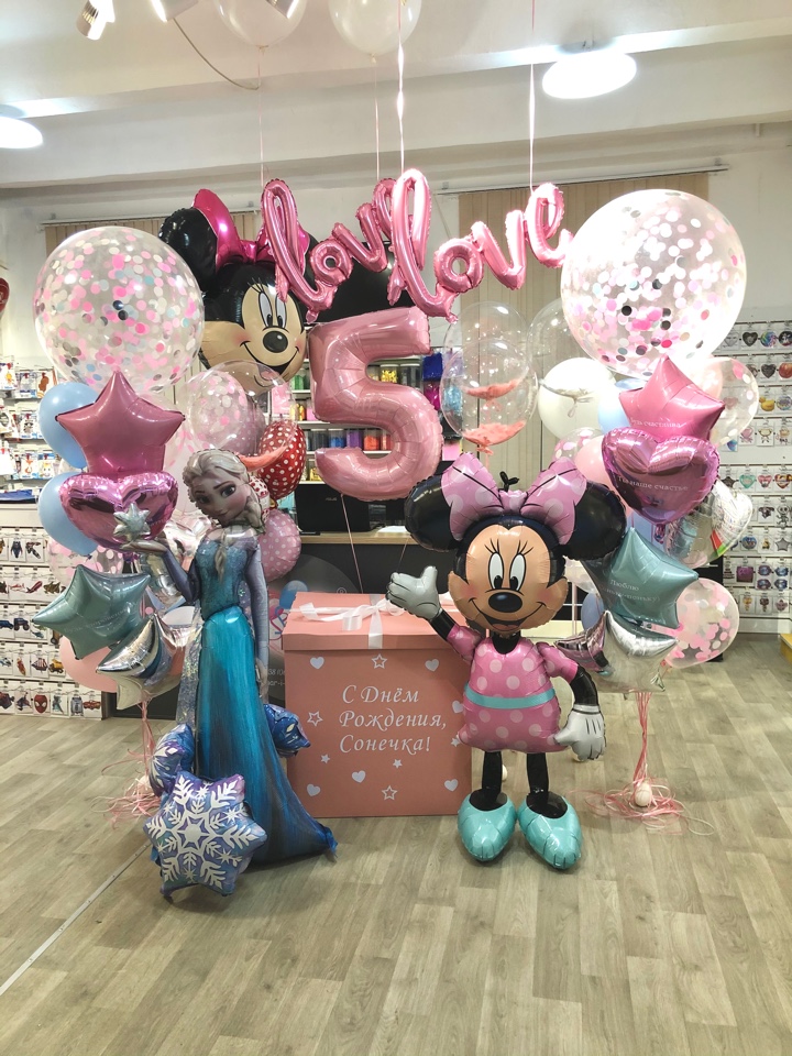 Шары с мульт героями + коробка + букеты