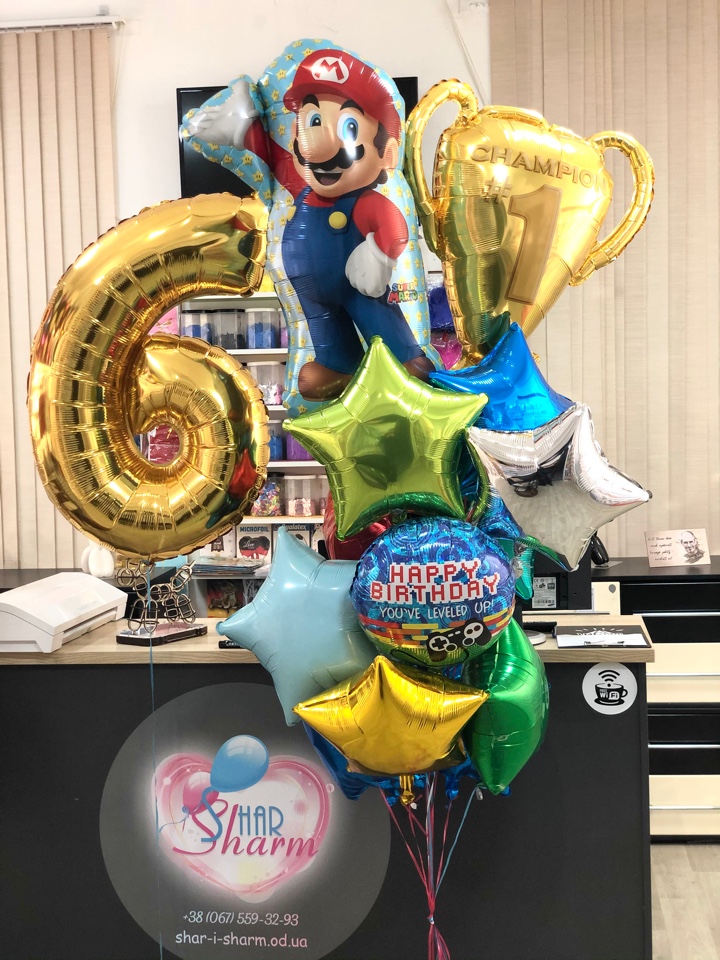 Марио шарик ,звёзды и цифра 