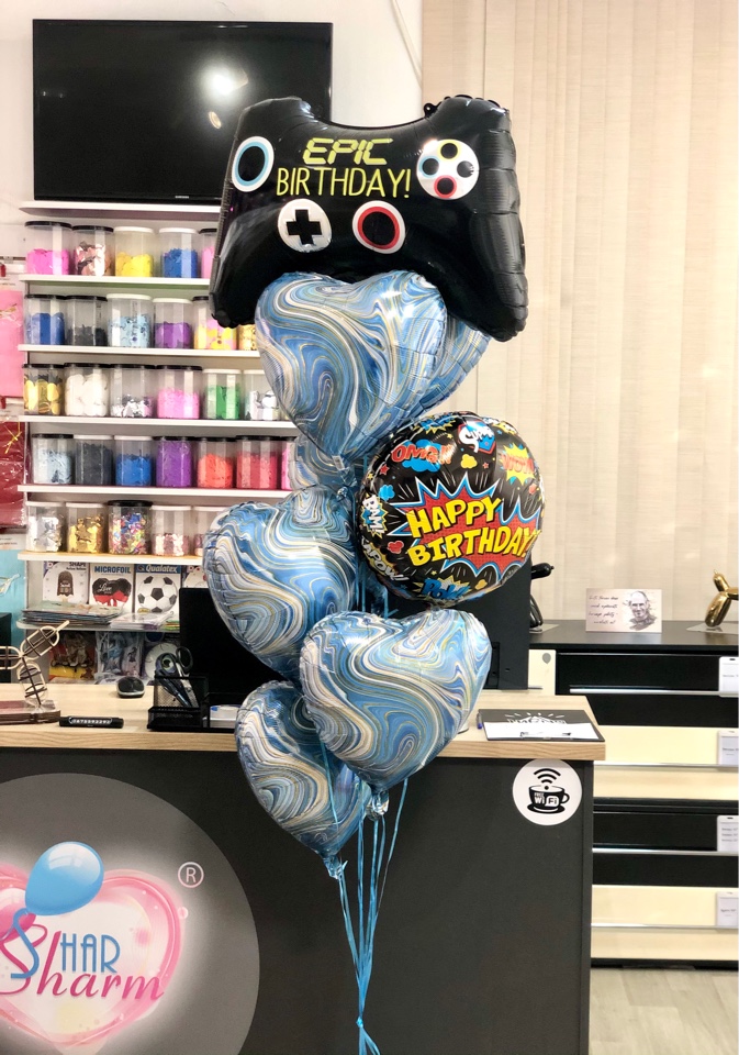 Шарик джойстик и шары сердца агаты голубые