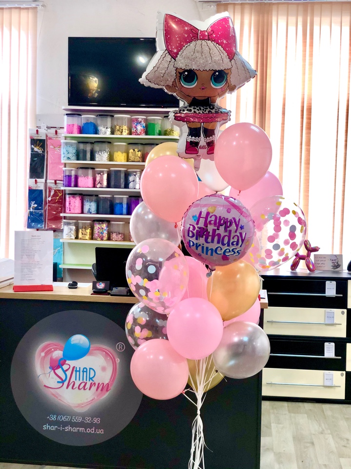 Букет шаров с куклой Лол на верху
