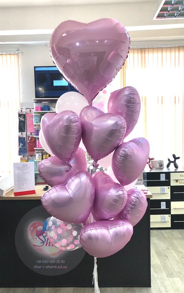 Букет шаров любимой(розовые сердца)