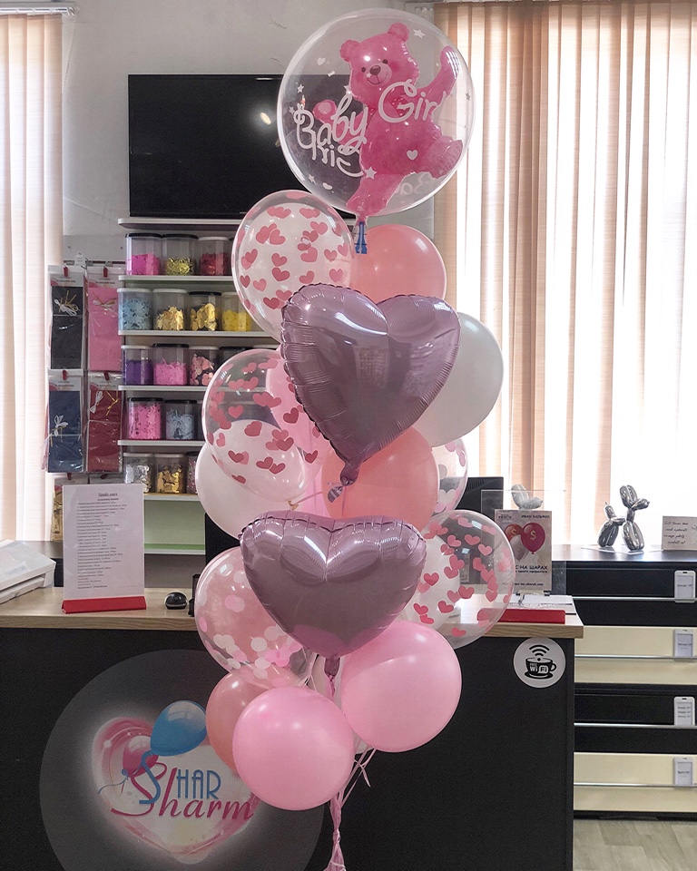 Букет шаров с Мишкой,для девочки