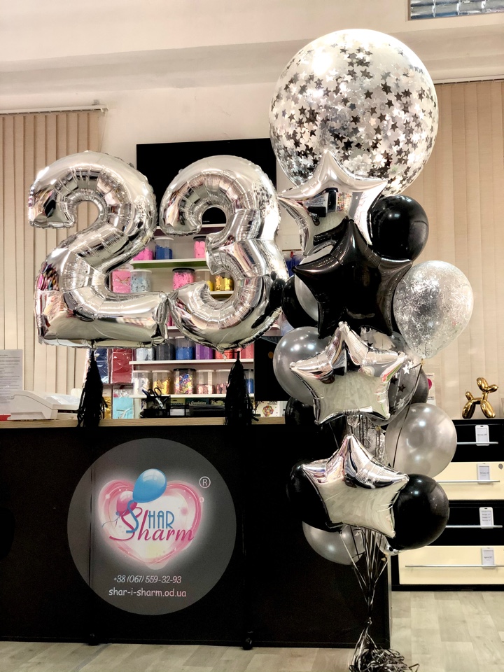 Набор шаров гелиевых .Цифры + букет