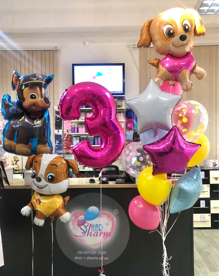 Набор шаров с цифрой и Щенячий Патруль