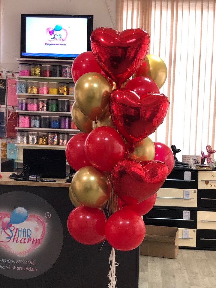 Букет шаров красно-золотых шаров