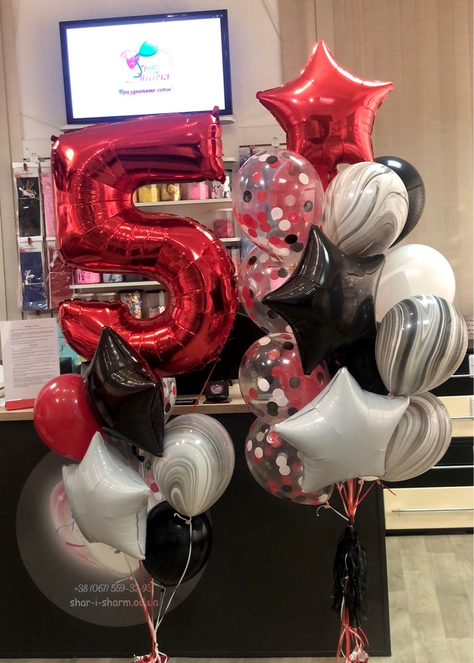 Набор шаров с цифрой.В красно-черно-белой гамме