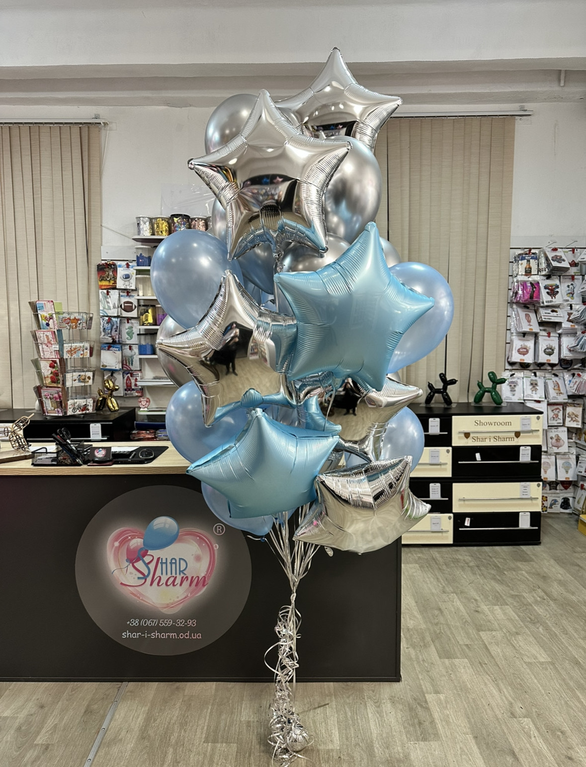 Букет шаров серебро-голубой