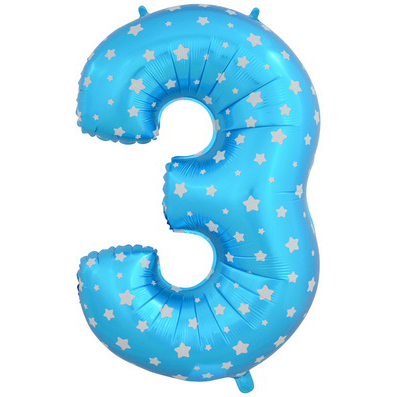 Цифра 3 синяя в звездах
