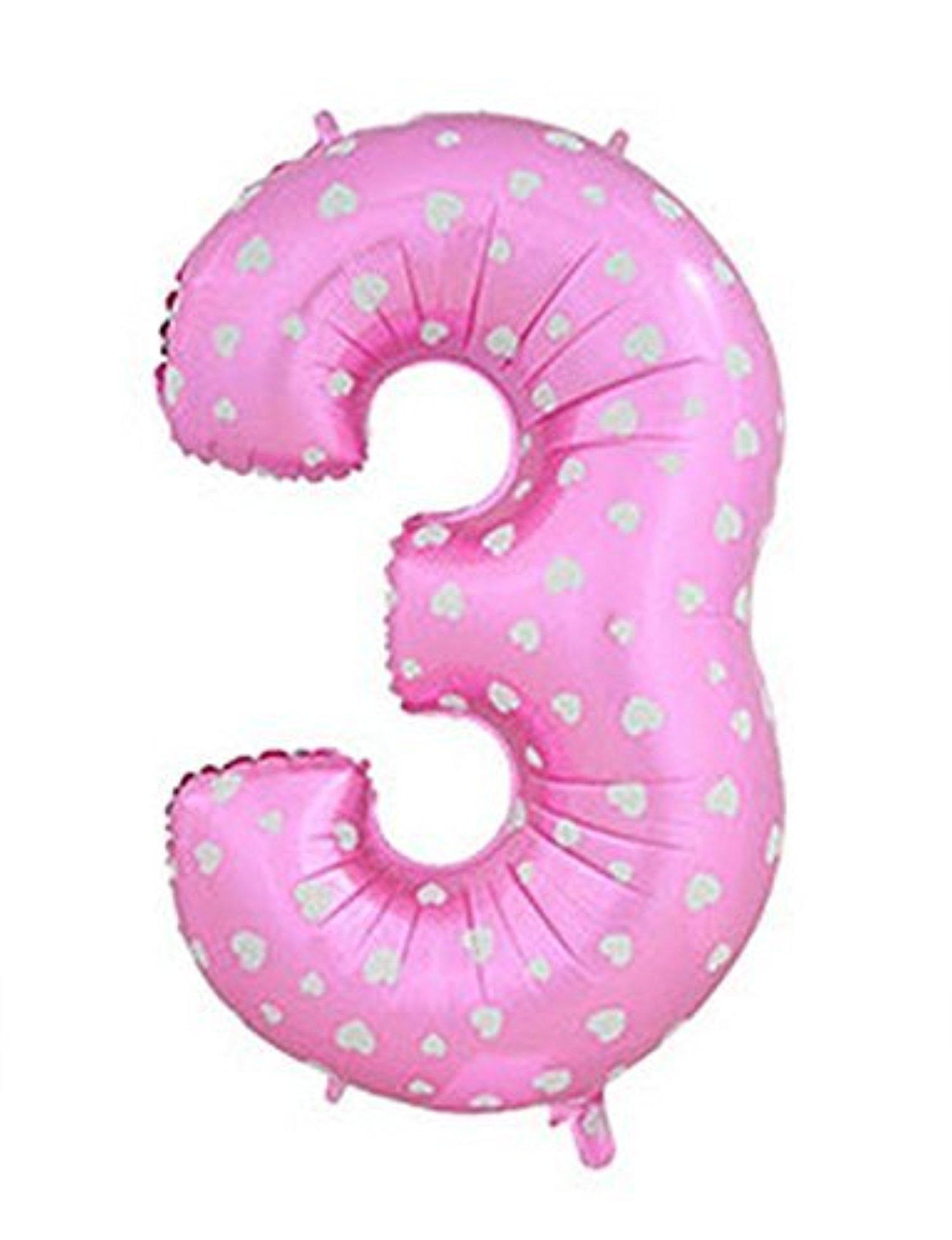 Цифра 3 розовая в сердечко