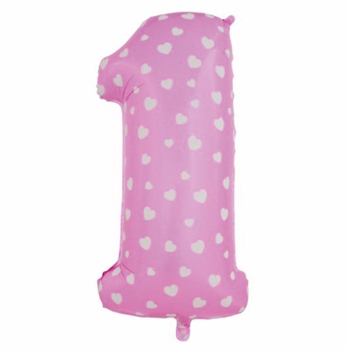 Цифра 1 розовая в сердечко