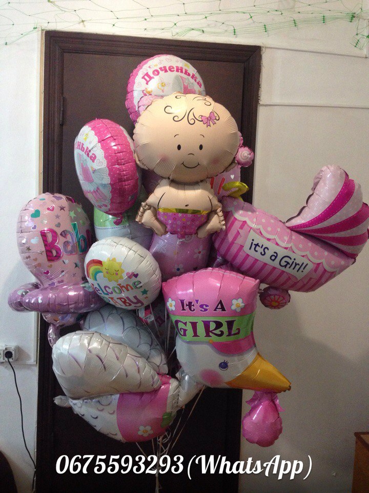 Букет шариков для встречи из роддома в Одессе.Встречаем девочку)вариант №6