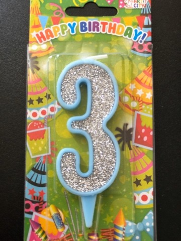 Свеча 3 голубая (10см)