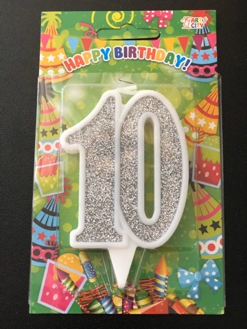 Свеча Юбилейная 10 серебро (10см)