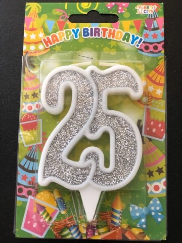 Свеча Юбилейная 25 серебро (10см)