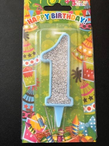 Свеча 1 голубая (10см)