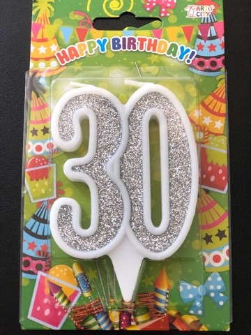 Свеча Юбилейная 30 серебро (10см)