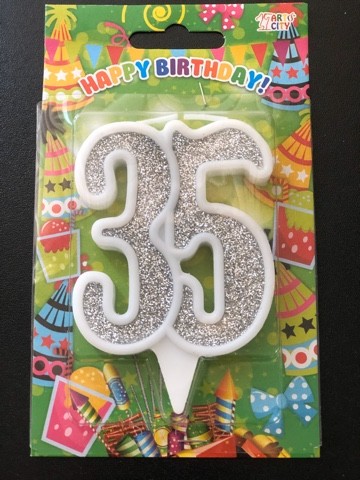 Свеча Юбилейная 35 серебро (10см)