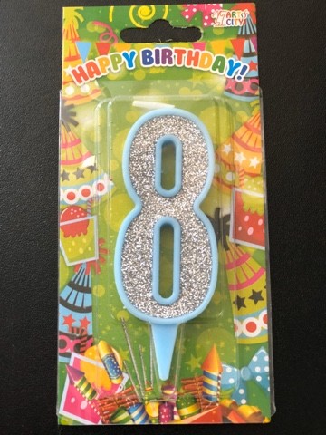 Свеча 8 голубая (10см)