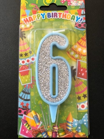 Свеча 6 голубая (10см)