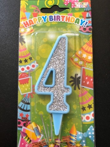 Свеча 4 голубая (10см)